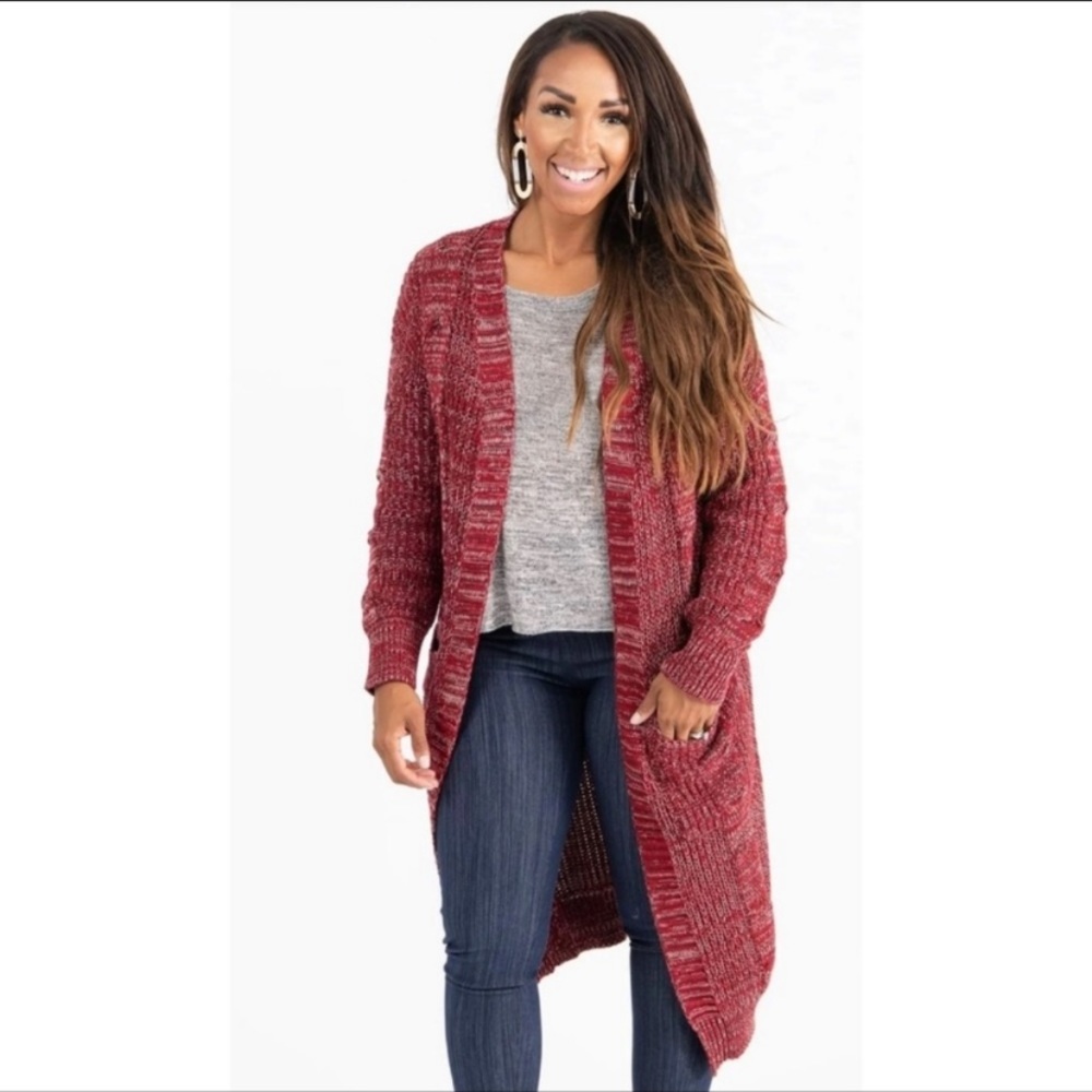 Agnes & Dora Long Dreamy Duster Cardigan Brick Red Cable Knit Size Medium